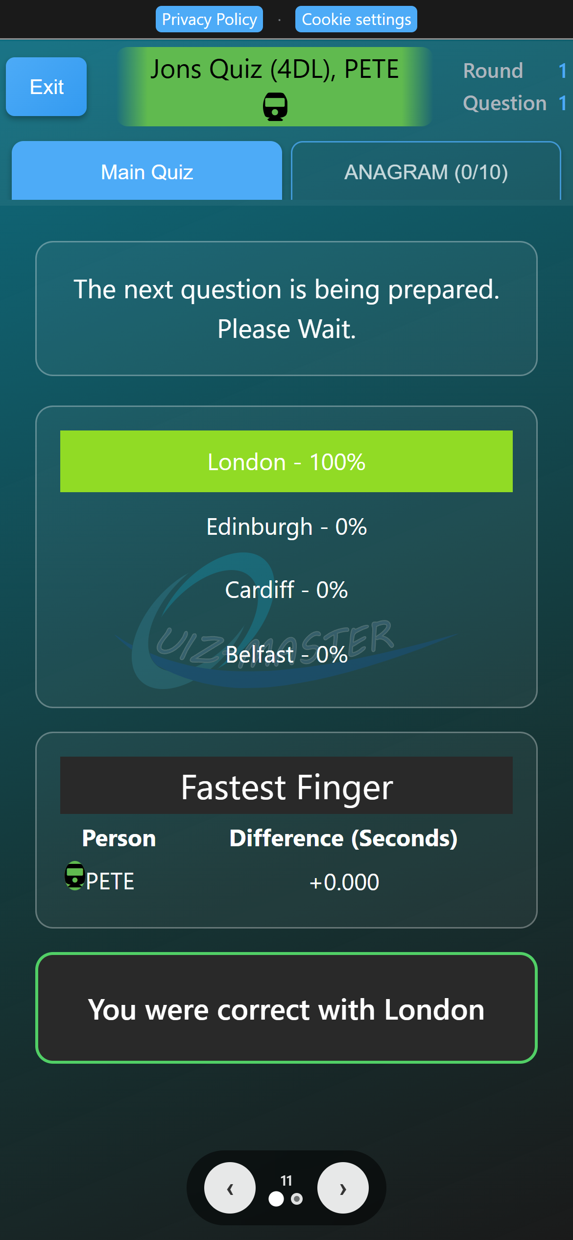 Quiz Master screens on a phone